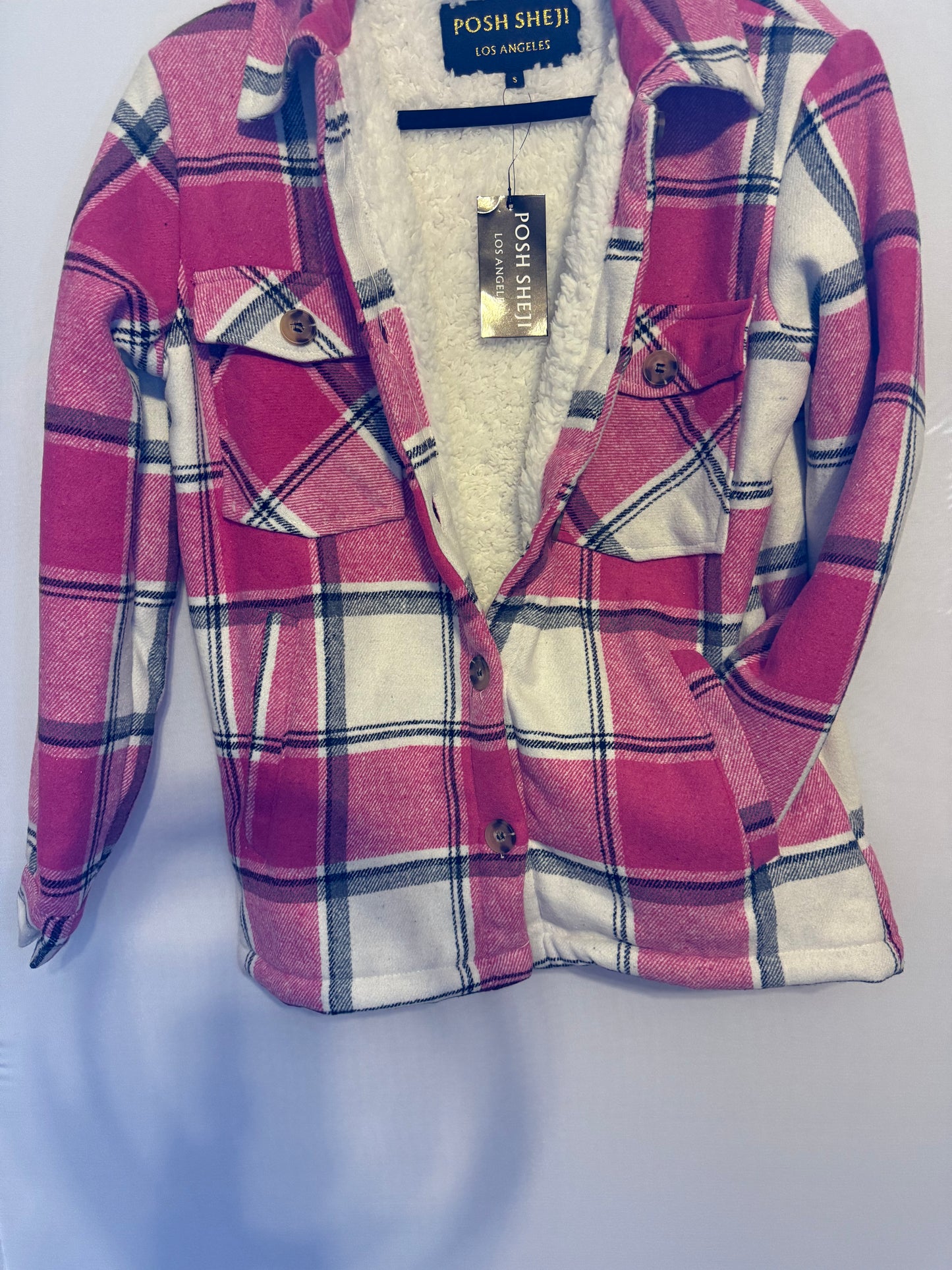 Pink Sherpa lined Shacket