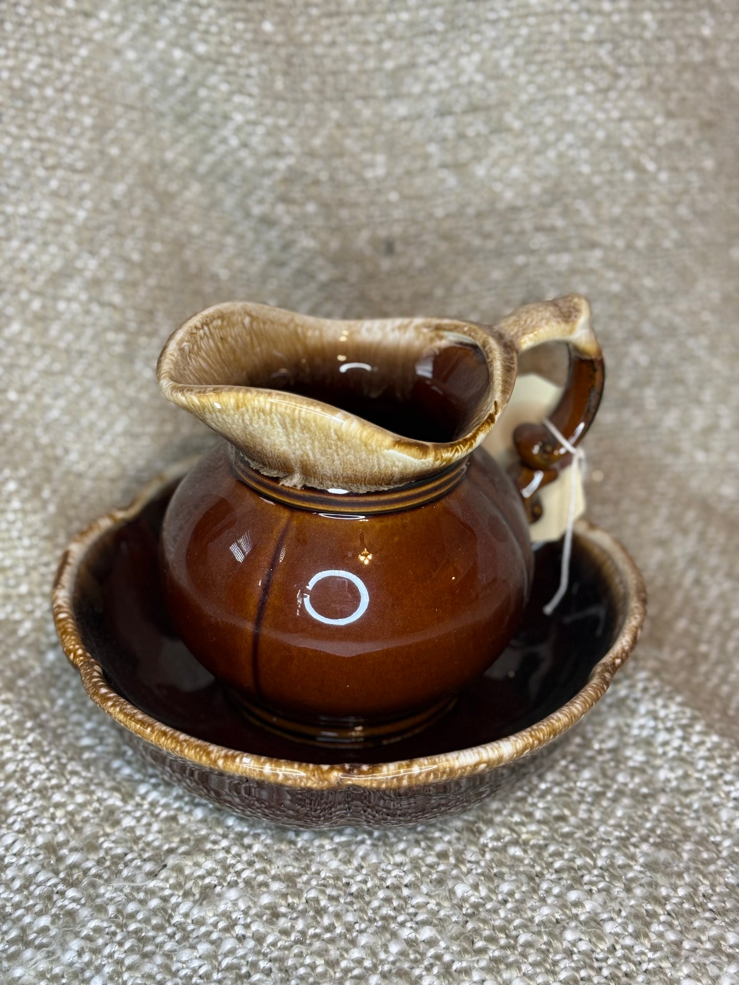 Rustic Brown Glazed Creamer & Saucer Set