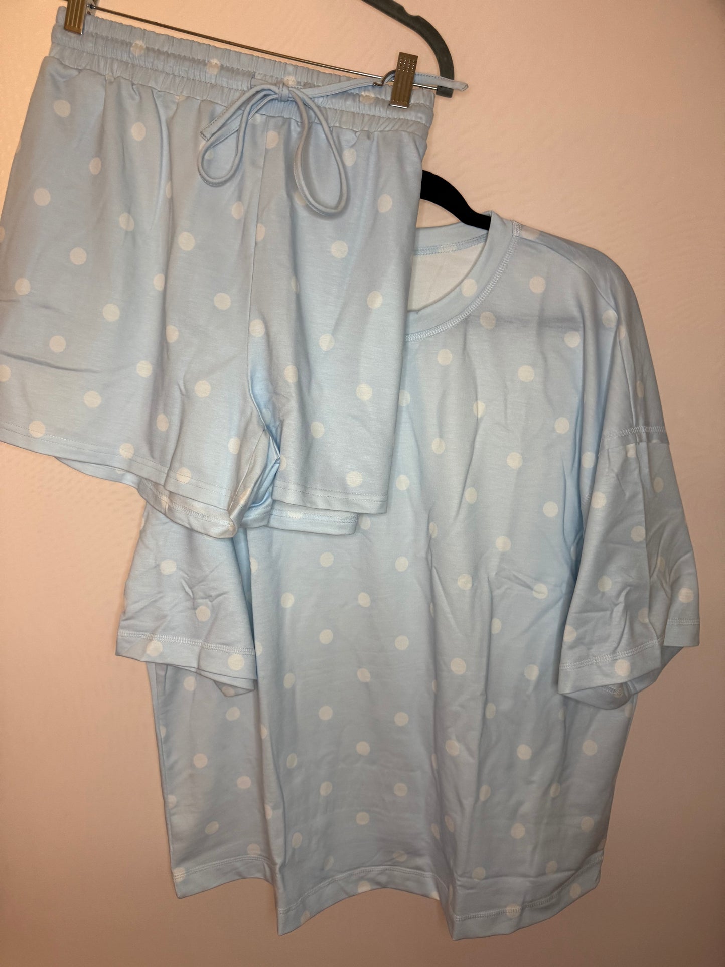 Light blue polkadot short set