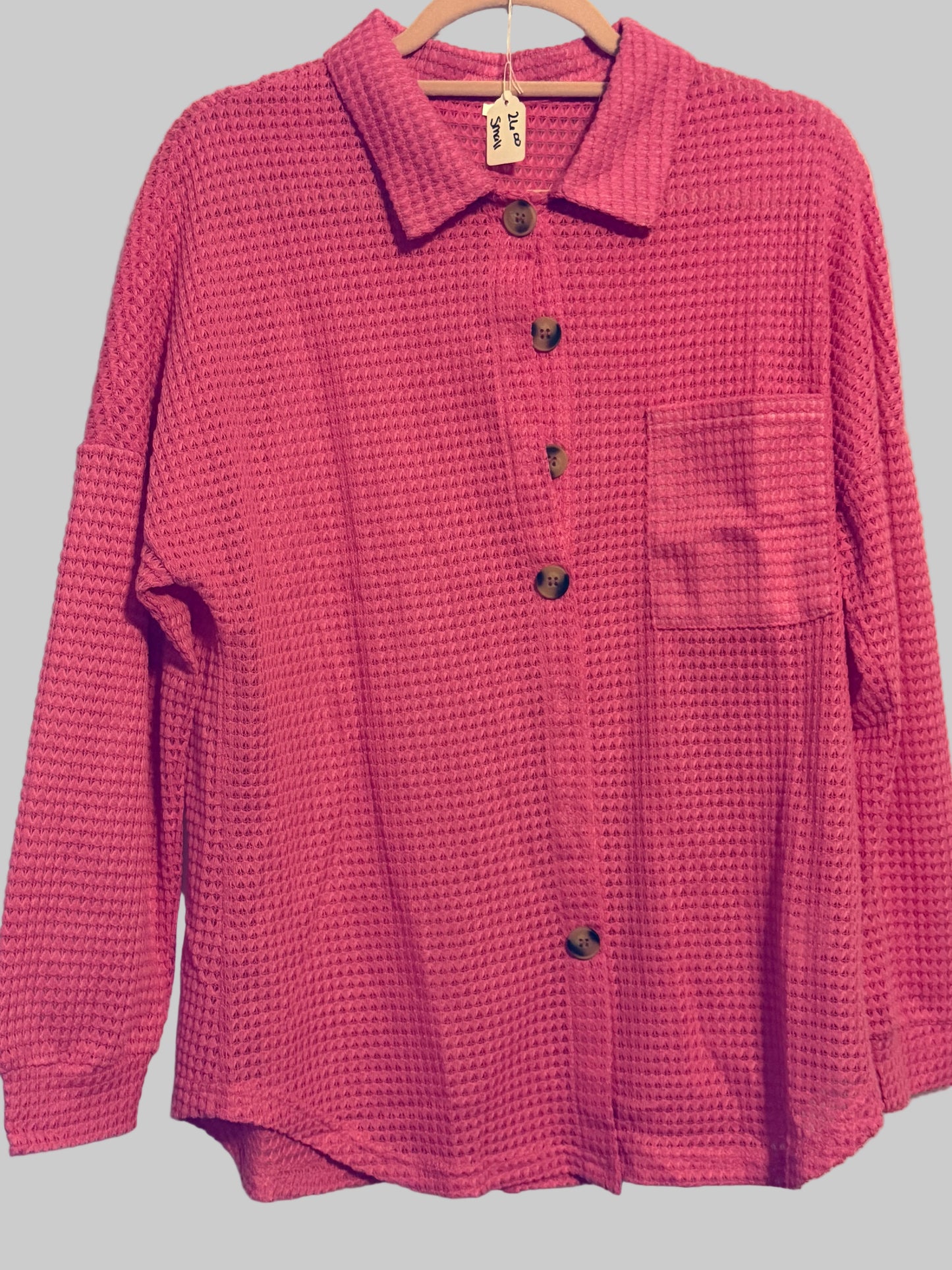Pink long sleeve waffle top