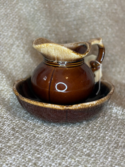 Rustic Brown Glazed Creamer & Saucer Set