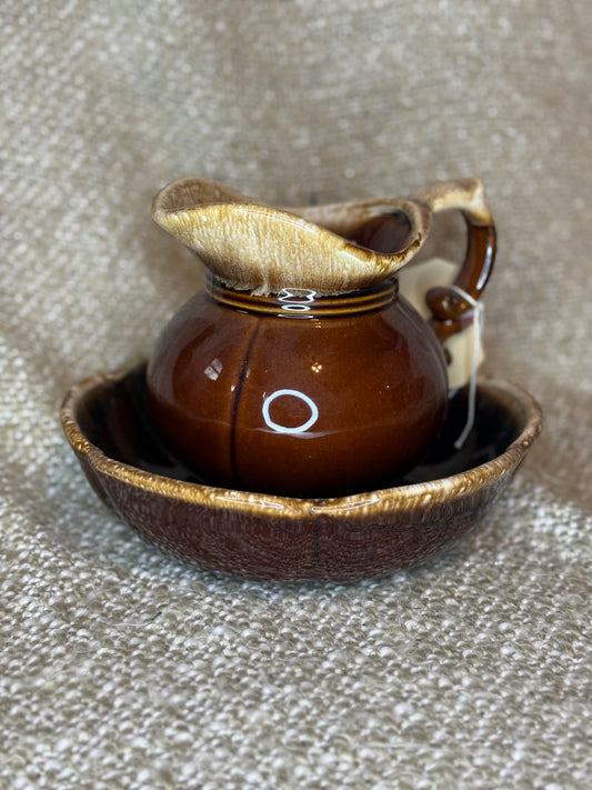 Rustic Brown Glazed Creamer & Saucer Set
