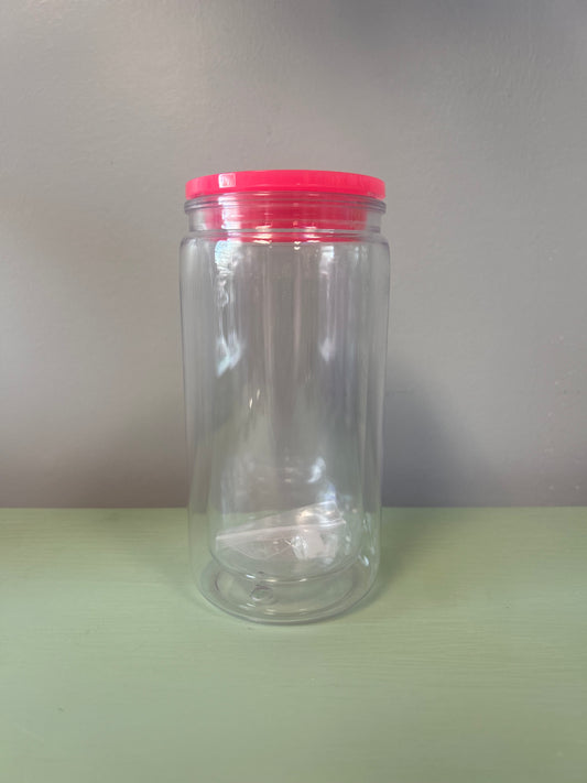 16oz Hot Pink Lid Plastic Snowglobe