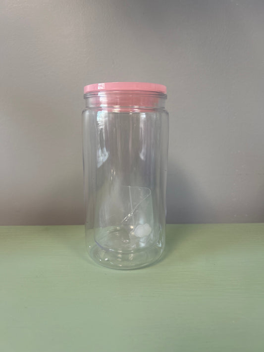 16oz Pink Lid Plastic Snowglobe
