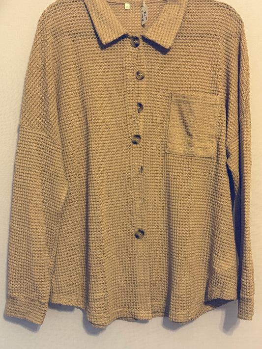 Tan long sleeve waffle top