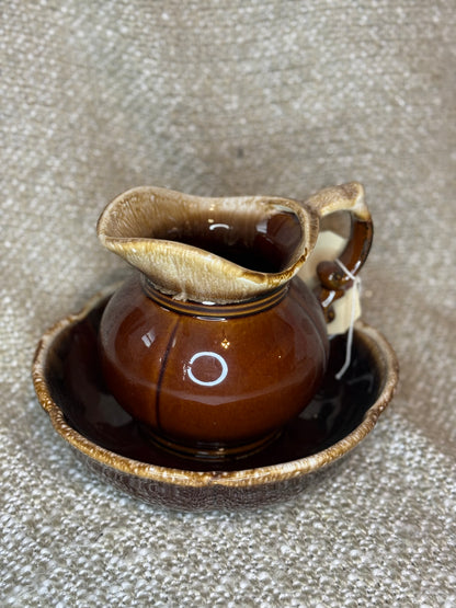 Rustic Brown Glazed Creamer & Saucer Set