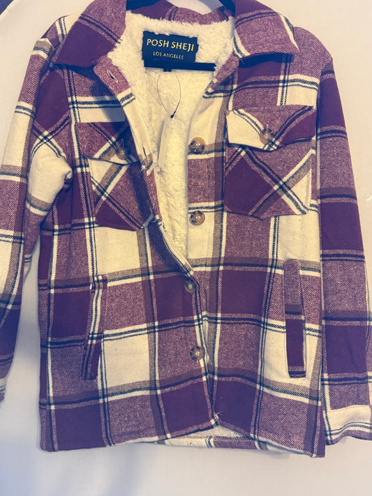 Maroon Sherpa lined Shacket